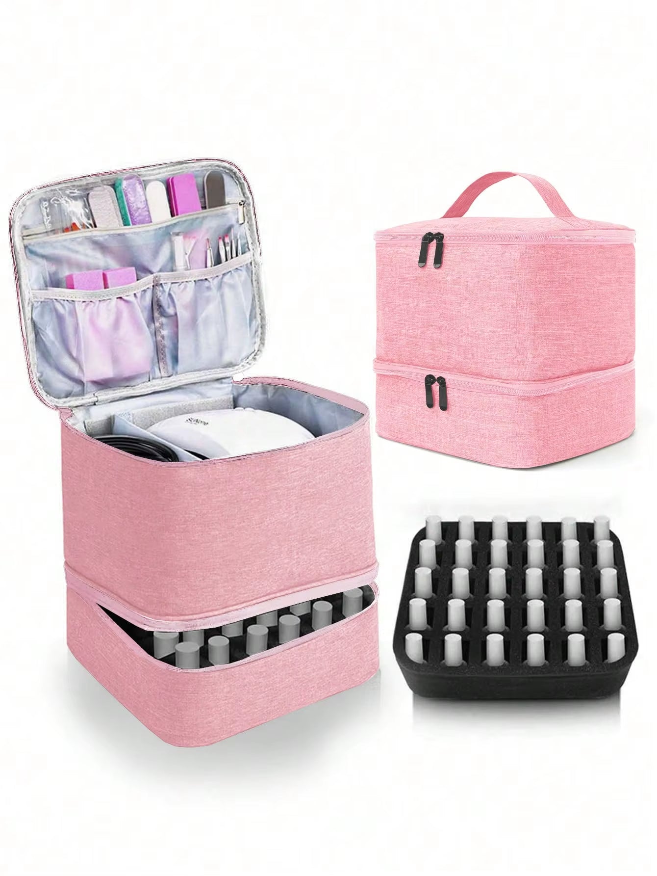 Women'S Portable Double-Layer Nail Polish Storage Bag Organizer Travel Essential Oil Storage Box Multi-Function Storage Bag