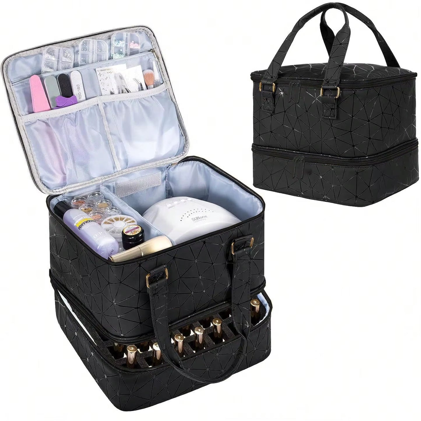 Women'S Portable Double-Layer Nail Polish Storage Bag Organizer Travel Essential Oil Storage Box Multi-Function Storage Bag