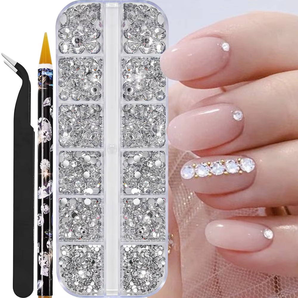 12Grids Half round Pearls Beads 3D Nail Charms 1.5/2/2.5/3/4/5Mm White Flatback Pearls Nail Jewelry Nail Craft Pearl Rhinestones