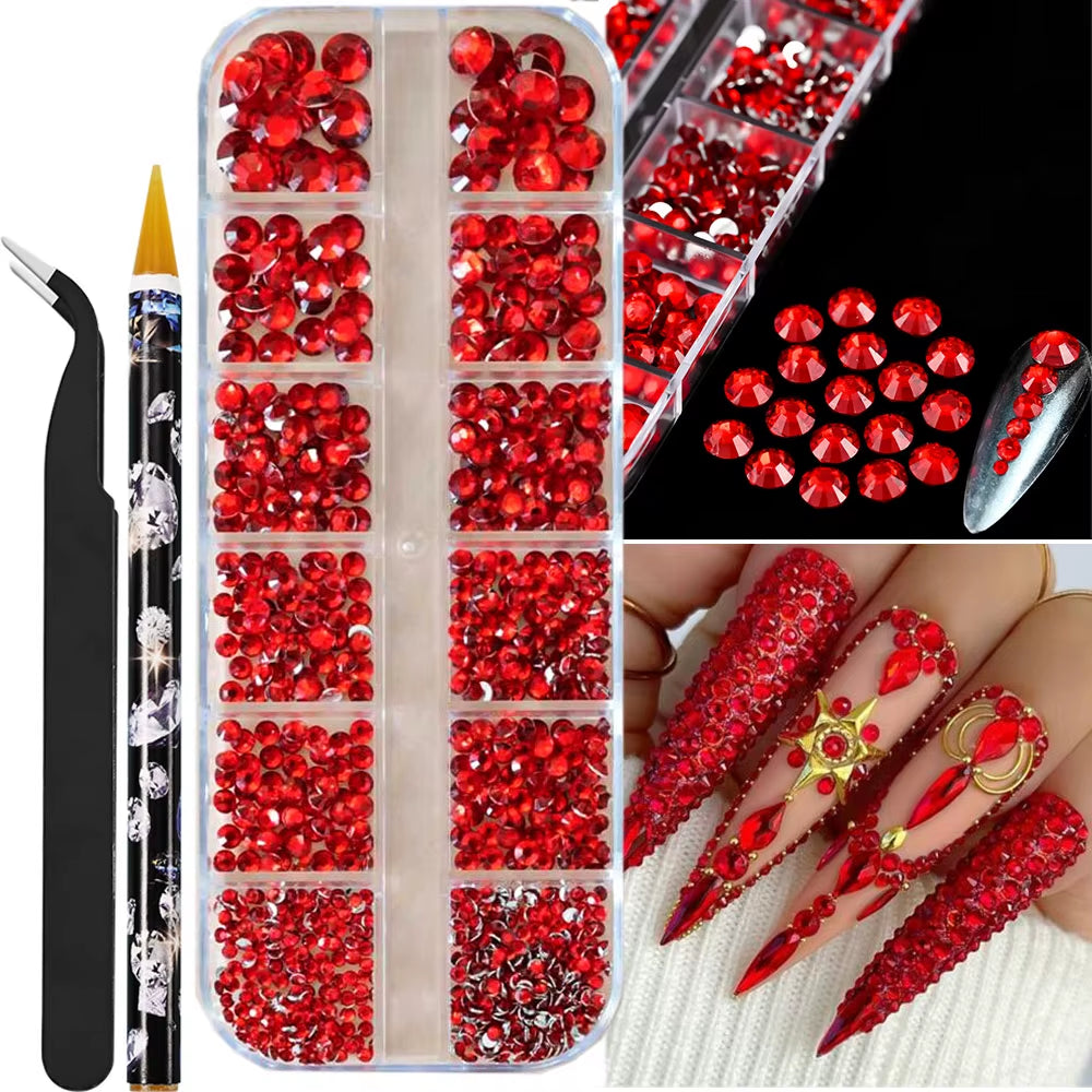 12Grids Half round Pearls Beads 3D Nail Charms 1.5/2/2.5/3/4/5Mm White Flatback Pearls Nail Jewelry Nail Craft Pearl Rhinestones