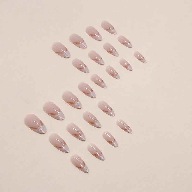 24 Pcs Long French Glitter Gilt Nails with 1 Jelly Gel and 1 Nail File983