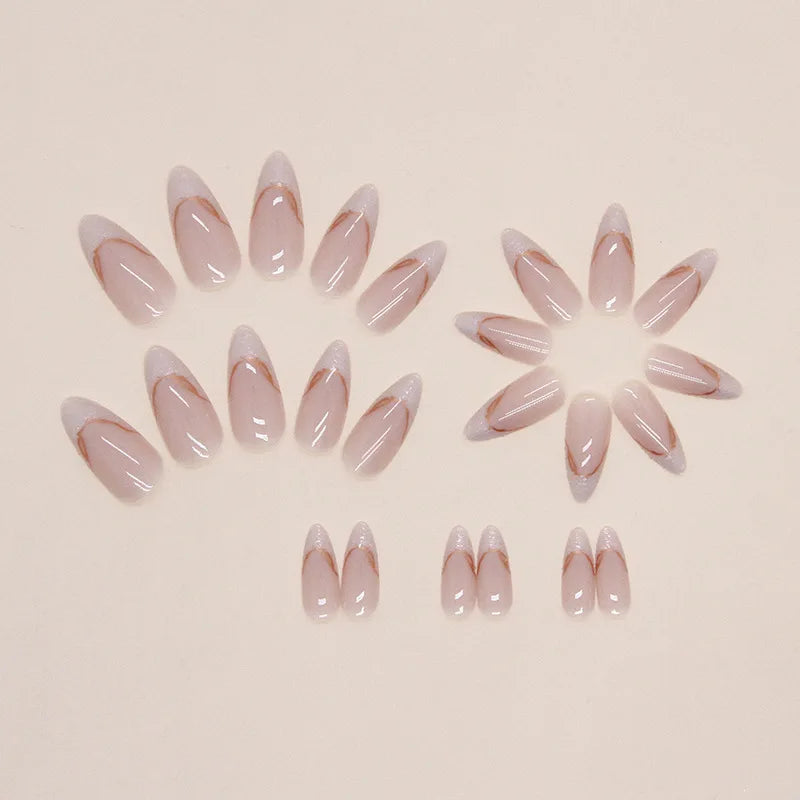 24 Pcs Long French Glitter Gilt Nails with 1 Jelly Gel and 1 Nail File983