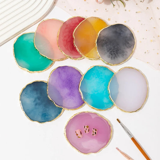 1PC round Resin Agate Stone Nail Art Palette False Nail Tips Mixing Color Drawing Pallet Gel Polish Display Shelf Manicure Tool