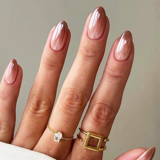 24 Pieces of Short Brown Almond-Shaped Press-On Nails, Gradient Smudged False Nails, with 1 Rubbing Strip and 1 Piece of Jelly Glue