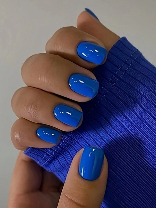 New Years Nails Blue Press on Nails, Square Medium Fake Nails, Acrylic Press on Gel Nails, Natural Glossy False Nails, Full Cover Nails, Reusable Fake Nails for Women, 24 Nails in 12 Sizes, Baby Blue Nails