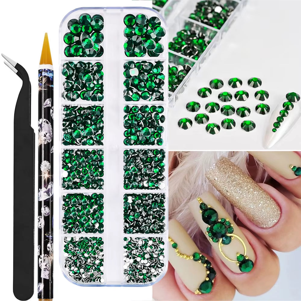12Grids Half round Pearls Beads 3D Nail Charms 1.5/2/2.5/3/4/5Mm White Flatback Pearls Nail Jewelry Nail Craft Pearl Rhinestones