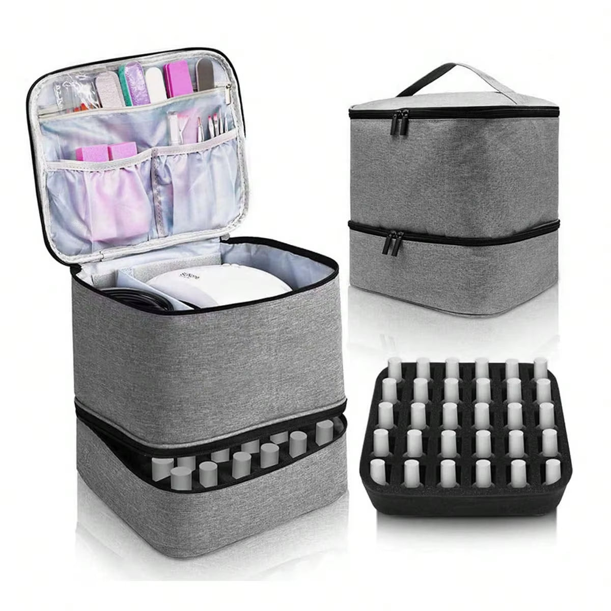 Women'S Portable Double-Layer Nail Polish Storage Bag Organizer Travel Essential Oil Storage Box Multi-Function Storage Bag