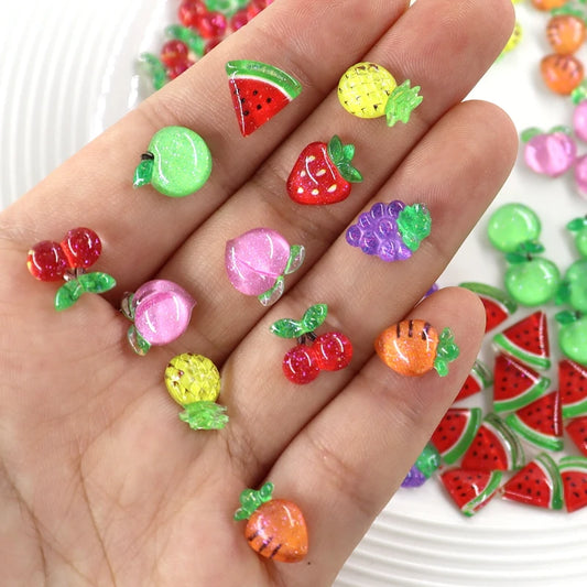 50Pcs Summer Kawaii 9Mm Resin Mini Cherry Fruit Cabochon Ornament Jewelry Charms Nail Art Decoration Flatback Manicure Parts