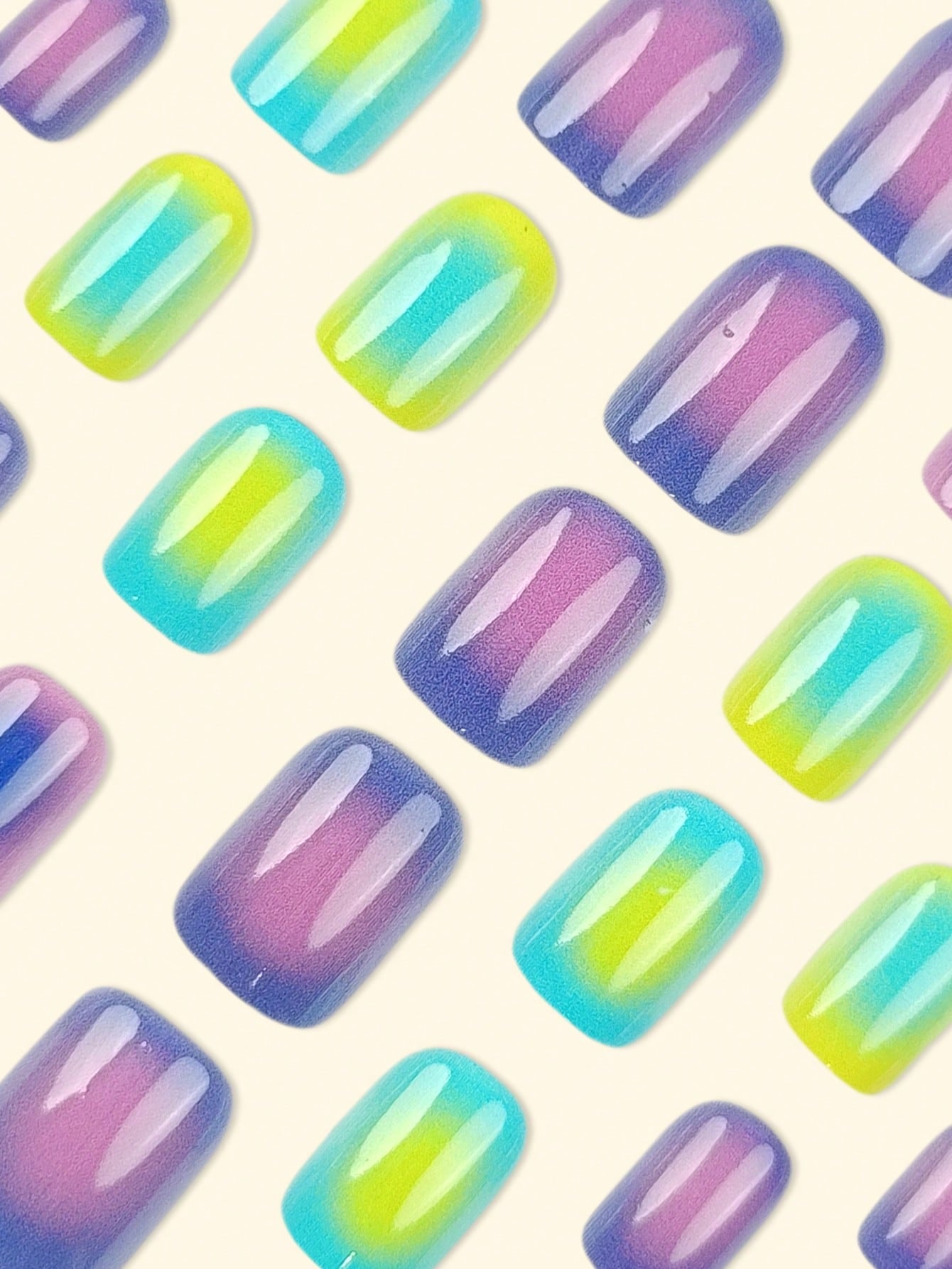 Y2K Update Your Look 24Pcs Summer Nail Medium Square Nail Tips Super Glossy Press on Acrylic Nails Multicolor Fashion French Tip Nails Gradient Pattern Beauty Simple Style Fake Nails Artificial Finger Manicure False Nails for Women Sweet,Cute,Minimalist,And Elegant Style Nail Art Set with Detachable Fake Nails Patches Suitable for Holiday Wear,Parties,Friends,Dates,Daily Wear