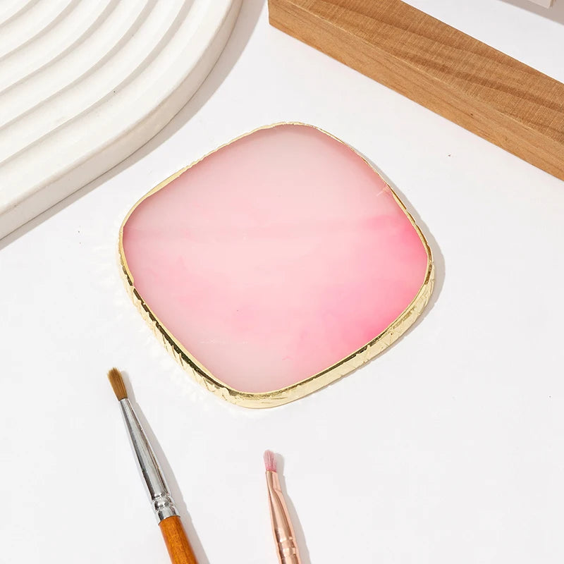 1PC round Resin Agate Stone Nail Art Palette False Nail Tips Mixing Color Drawing Pallet Gel Polish Display Shelf Manicure Tool