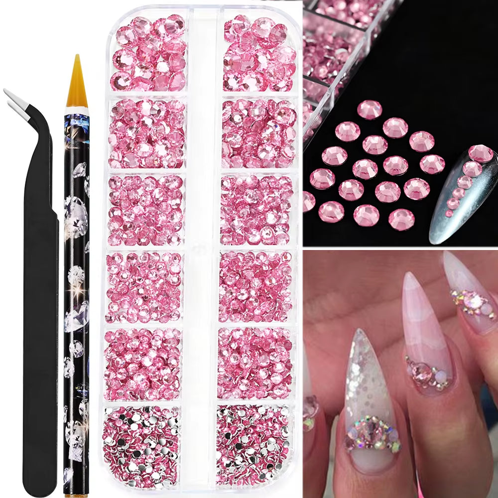 12Grids Half round Pearls Beads 3D Nail Charms 1.5/2/2.5/3/4/5Mm White Flatback Pearls Nail Jewelry Nail Craft Pearl Rhinestones