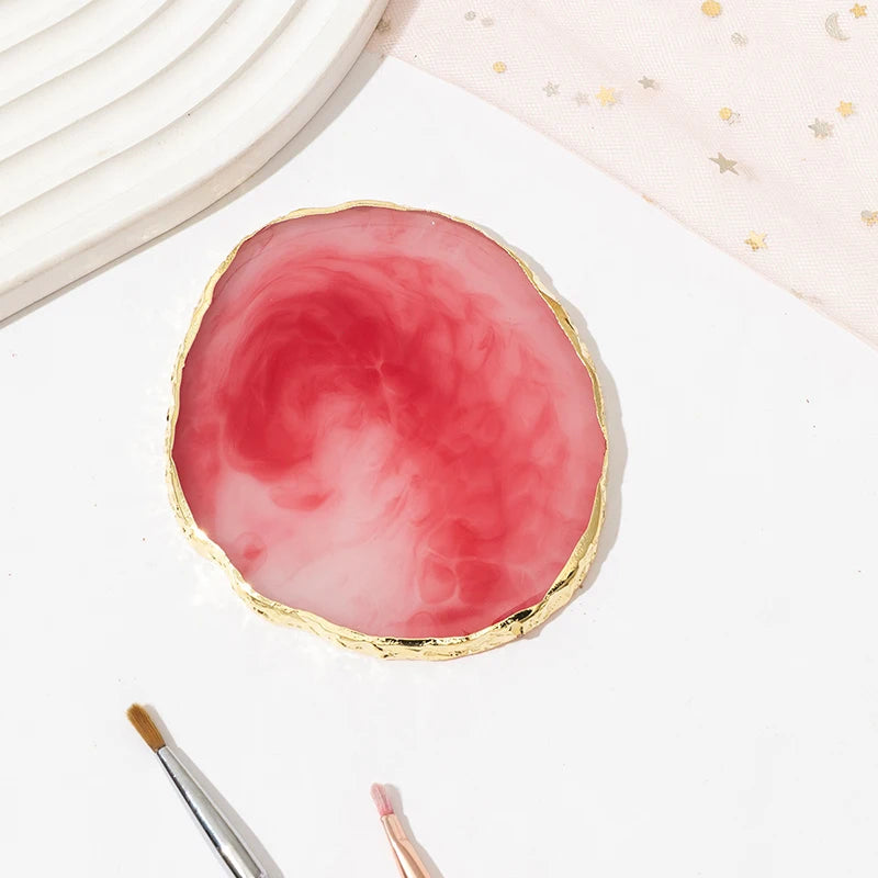 1PC round Resin Agate Stone Nail Art Palette False Nail Tips Mixing Color Drawing Pallet Gel Polish Display Shelf Manicure Tool