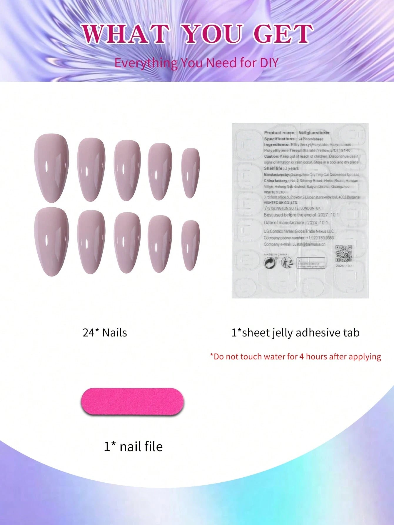 Transform Your Nails With, 24Pcs Almond Presson Nails , Fit Perfectly& Medium Length Design Acrylic Fake Nails, Contain 1Pc Jelly Glue and 1Pc Nail File, Suitable for Ladies and Girls Daily Work Party Use