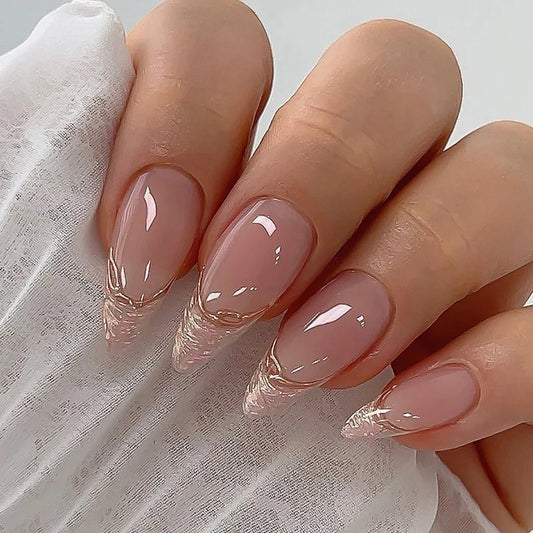 24 Pcs Long French Glitter Gilt Nails with 1 Jelly Gel and 1 Nail File983