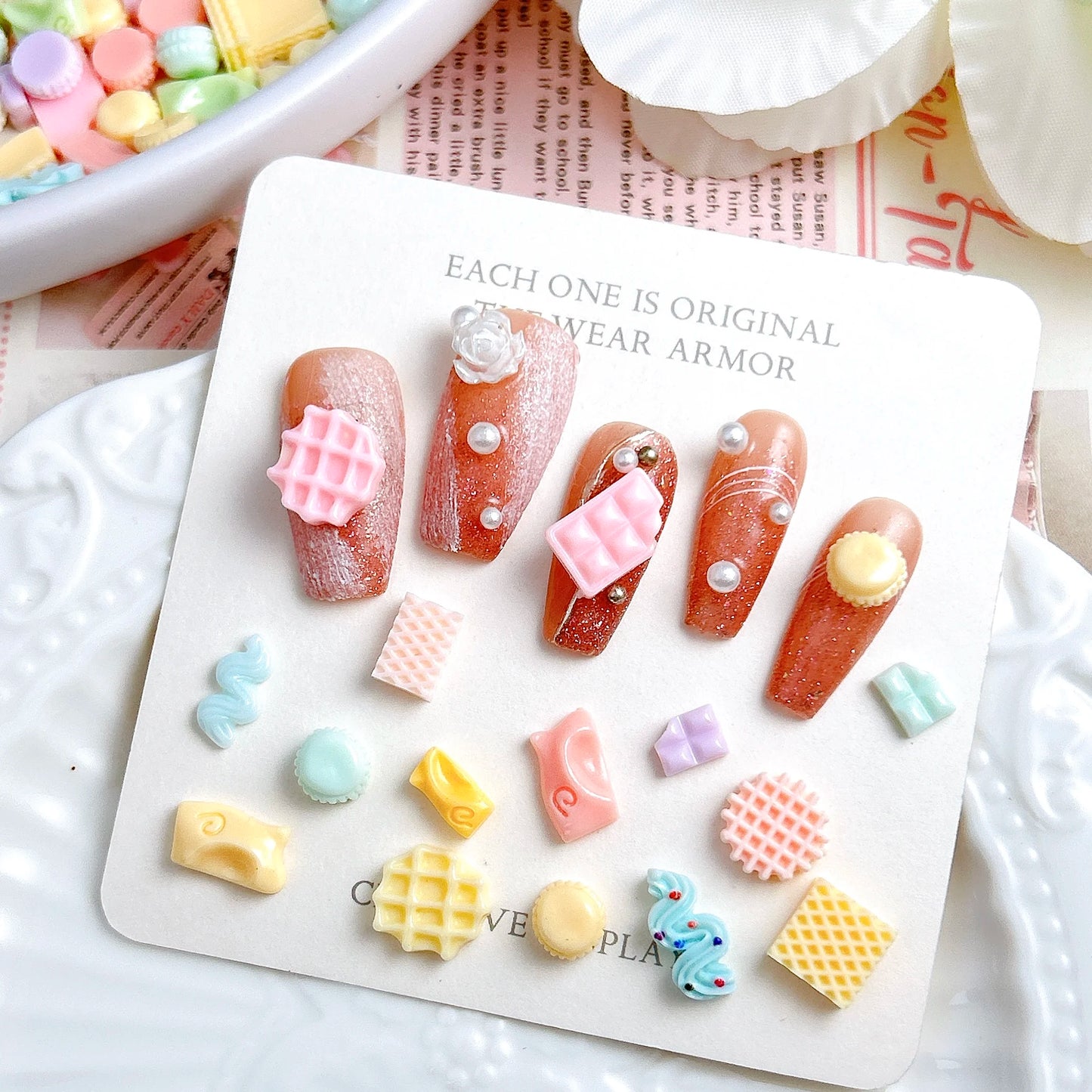 50PCS Multiple Colors Mini Chocolate Cookies Resin Nail Art Charms Kawaii Simulated Cream Strip Mixed Nail Decorations DIY Nails