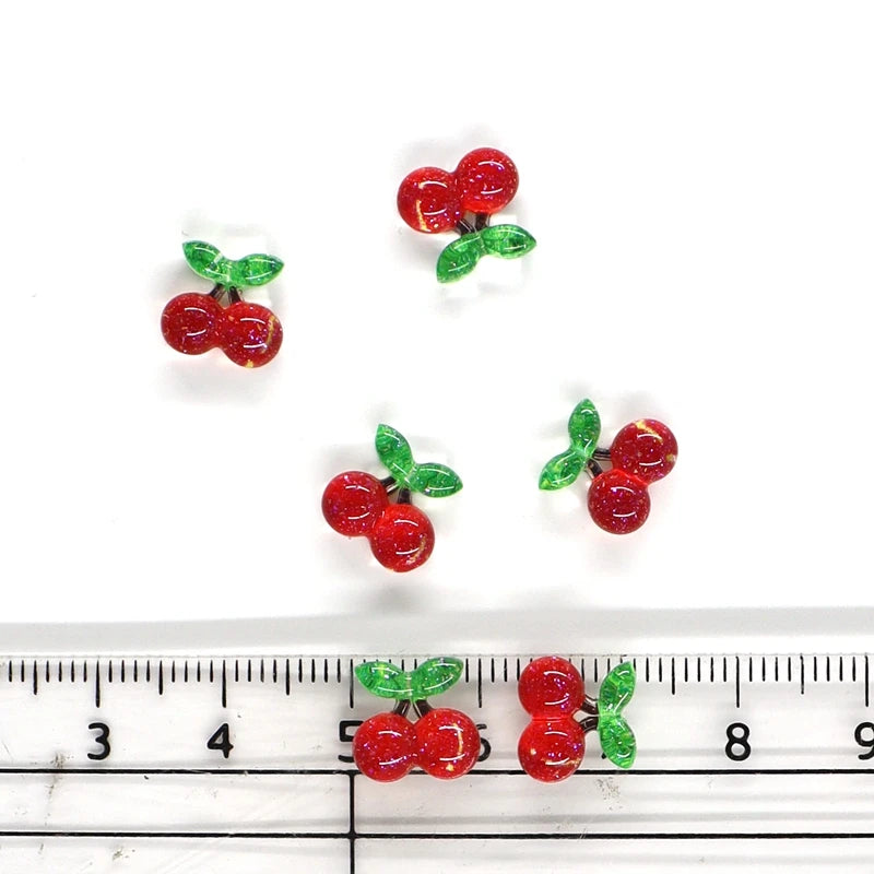 50Pcs Summer Kawaii 9Mm Resin Mini Cherry Fruit Cabochon Ornament Jewelry Charms Nail Art Decoration Flatback Manicure Parts