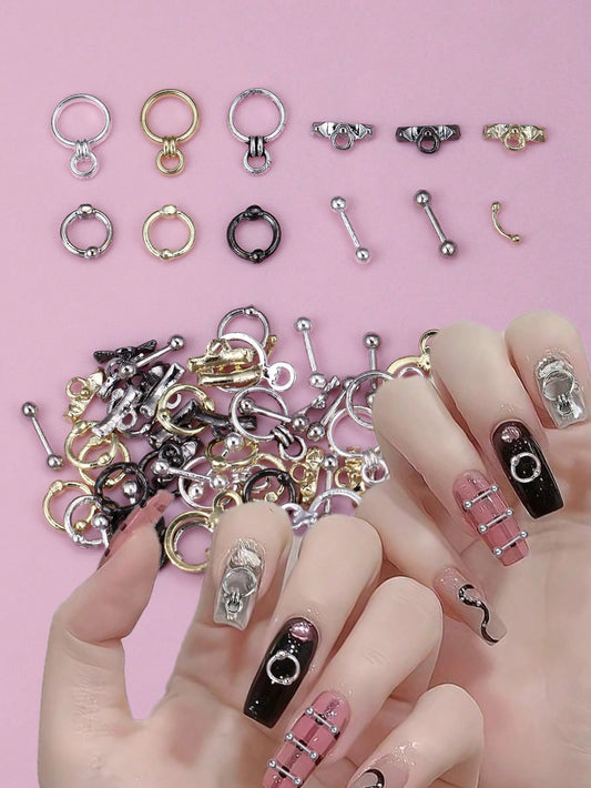 50/100/200 Piece Summer Mixed Minimalist Circle Hoop Nail Charms Silver Gold DIY Nail Art Designs Nail Art Supplies Nail Gems Silver Nail Charms Nail Decorations Accessories