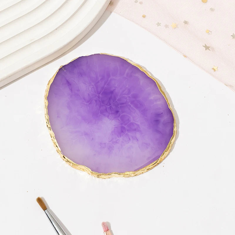 1PC round Resin Agate Stone Nail Art Palette False Nail Tips Mixing Color Drawing Pallet Gel Polish Display Shelf Manicure Tool
