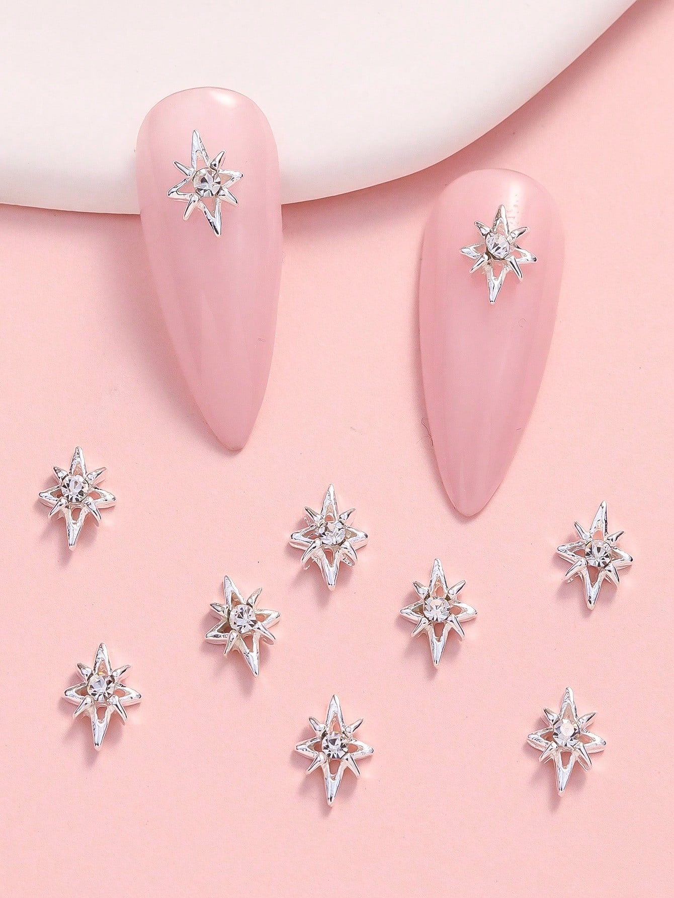 10Pcs Miniature Silver Color Rhinestone Star Shaped Diy Nail Art Decoration Nail Charms Nail Gems Nail Supplies