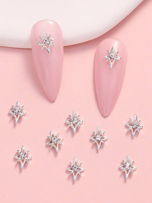 10Pcs Miniature Silver Color Rhinestone Star Shaped Diy Nail Art Decoration Nail Charms Nail Gems Nail Supplies