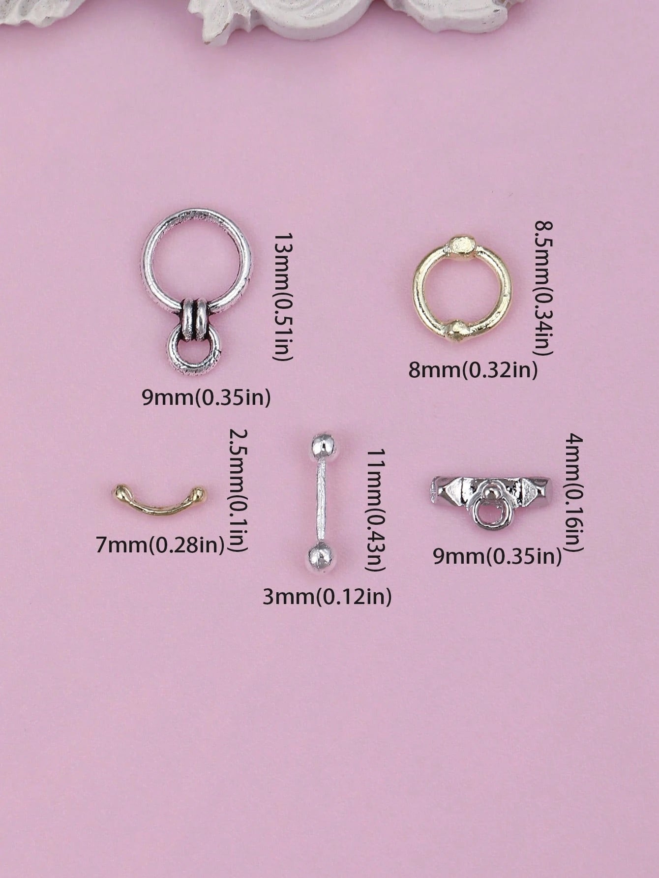 50/100/200 Piece Summer Mixed Minimalist Circle Hoop Nail Charms Silver Gold DIY Nail Art Designs Nail Art Supplies Nail Gems Silver Nail Charms Nail Decorations Accessories