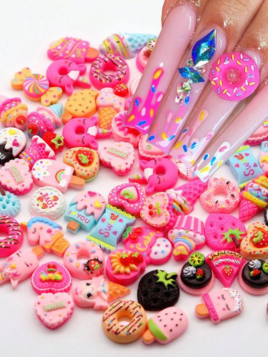 30Pcs/Bag Nail Art Charms Rhinestones 3D Kawaii Candy Cake Random Mixed Resin for Acrylic Nail Art Tips Decoration Manicure Accessories Tool