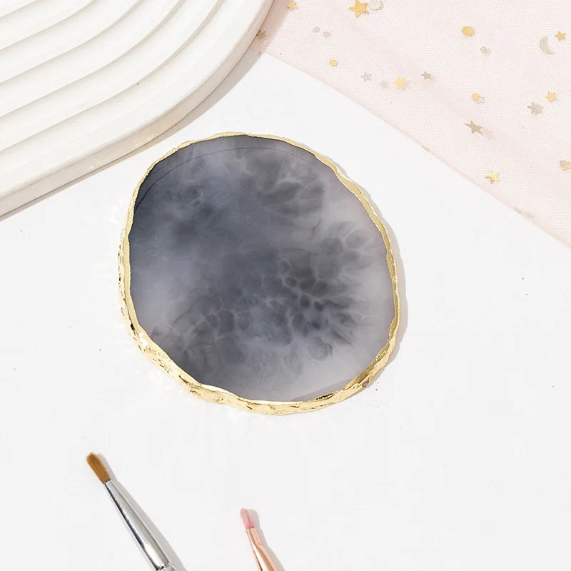 1PC round Resin Agate Stone Nail Art Palette False Nail Tips Mixing Color Drawing Pallet Gel Polish Display Shelf Manicure Tool
