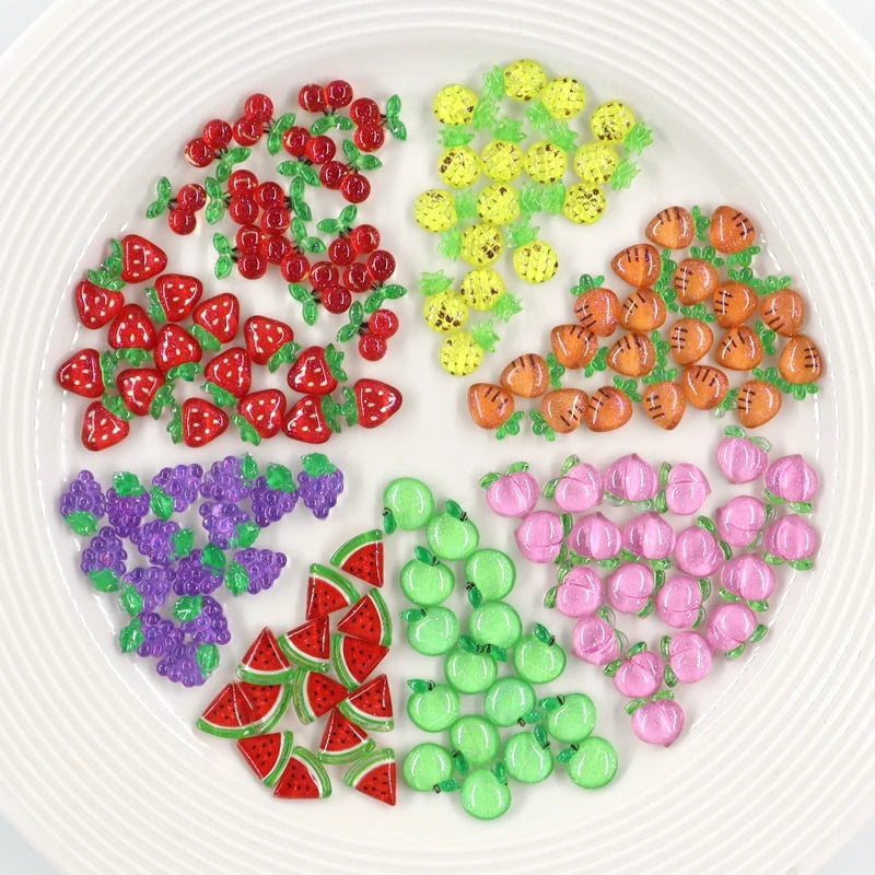 50Pcs Summer Kawaii 9Mm Resin Mini Cherry Fruit Cabochon Ornament Jewelry Charms Nail Art Decoration Flatback Manicure Parts