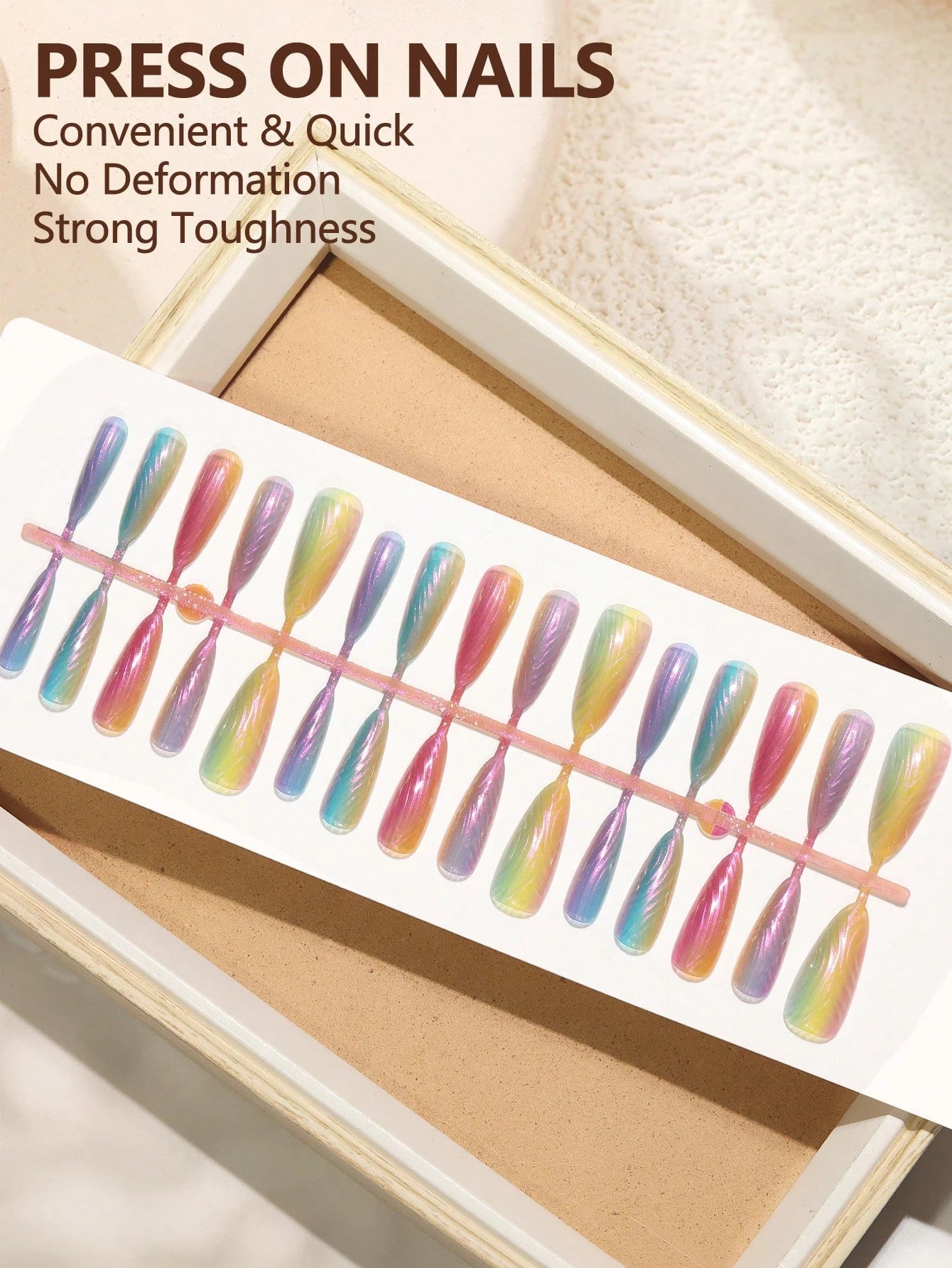 30Pcs Pure Handmade Almond Shaped Nail Patches, Medium-Long Ballet Shell Rainbow Iridescent Nail Art Stickers, Designed for Traveling and Party Women