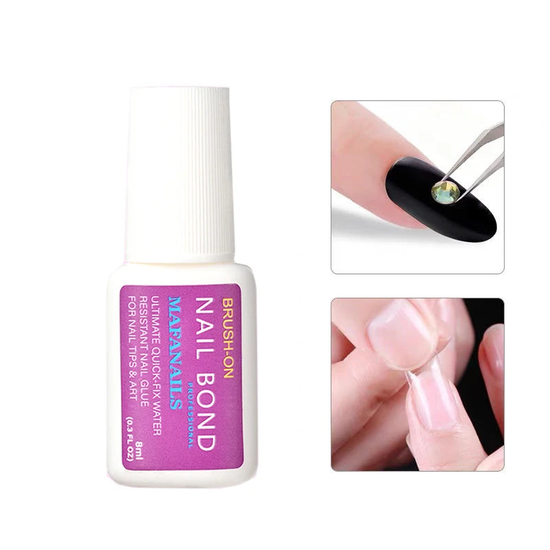 8Ml Brush-On Fast Drying Nail Glue for False Nails Glitter Acrylic Nail Rhinestone Decoration 1/5Pcs Nail Tips Bond Glue Nail To
