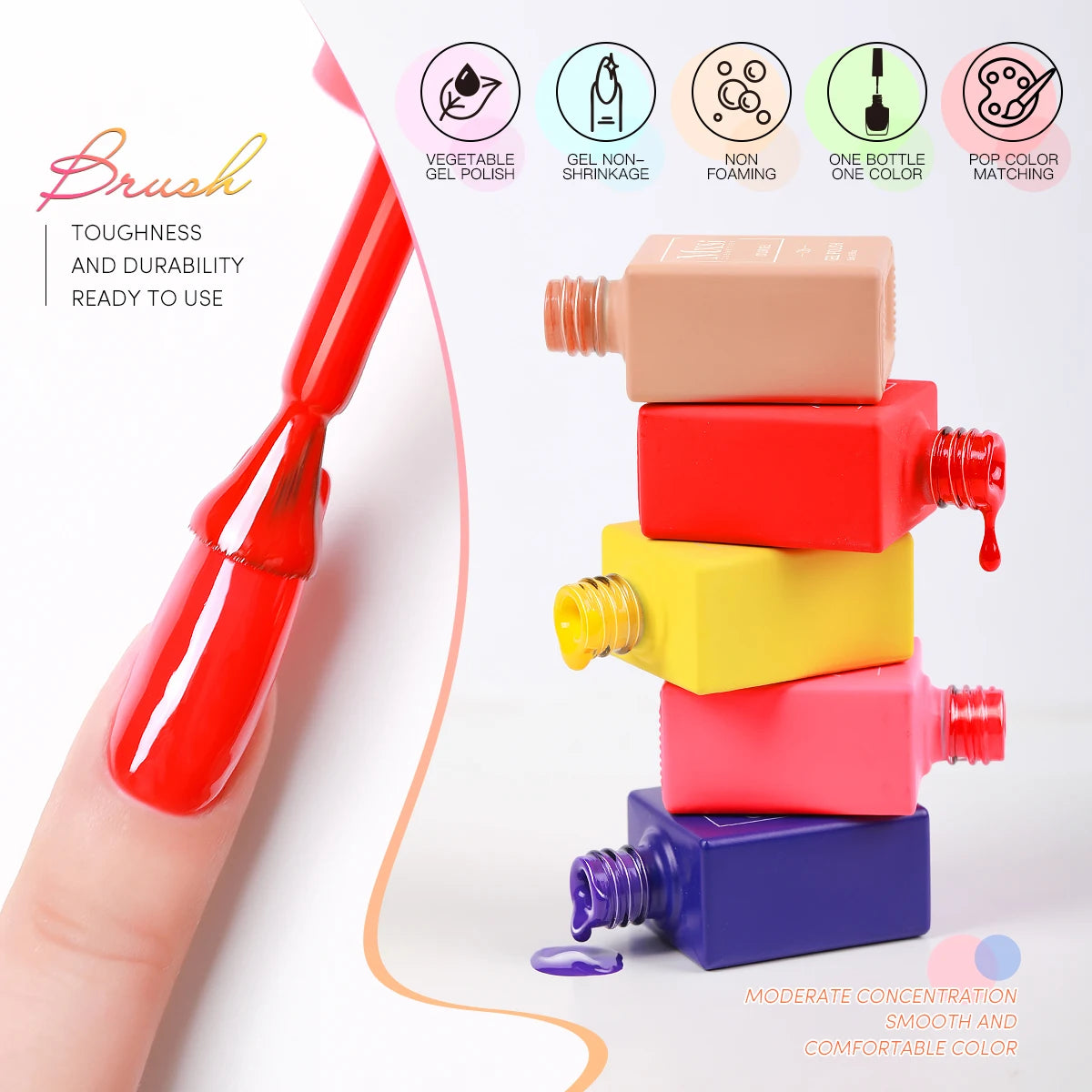 Mxsi 15Ml Gel Nail Polish Neon Brown Royal Blue Red Green Pastal Nude Nail Art Varnish Gel Lacquer Top Coat UV Gel Nail Not Set