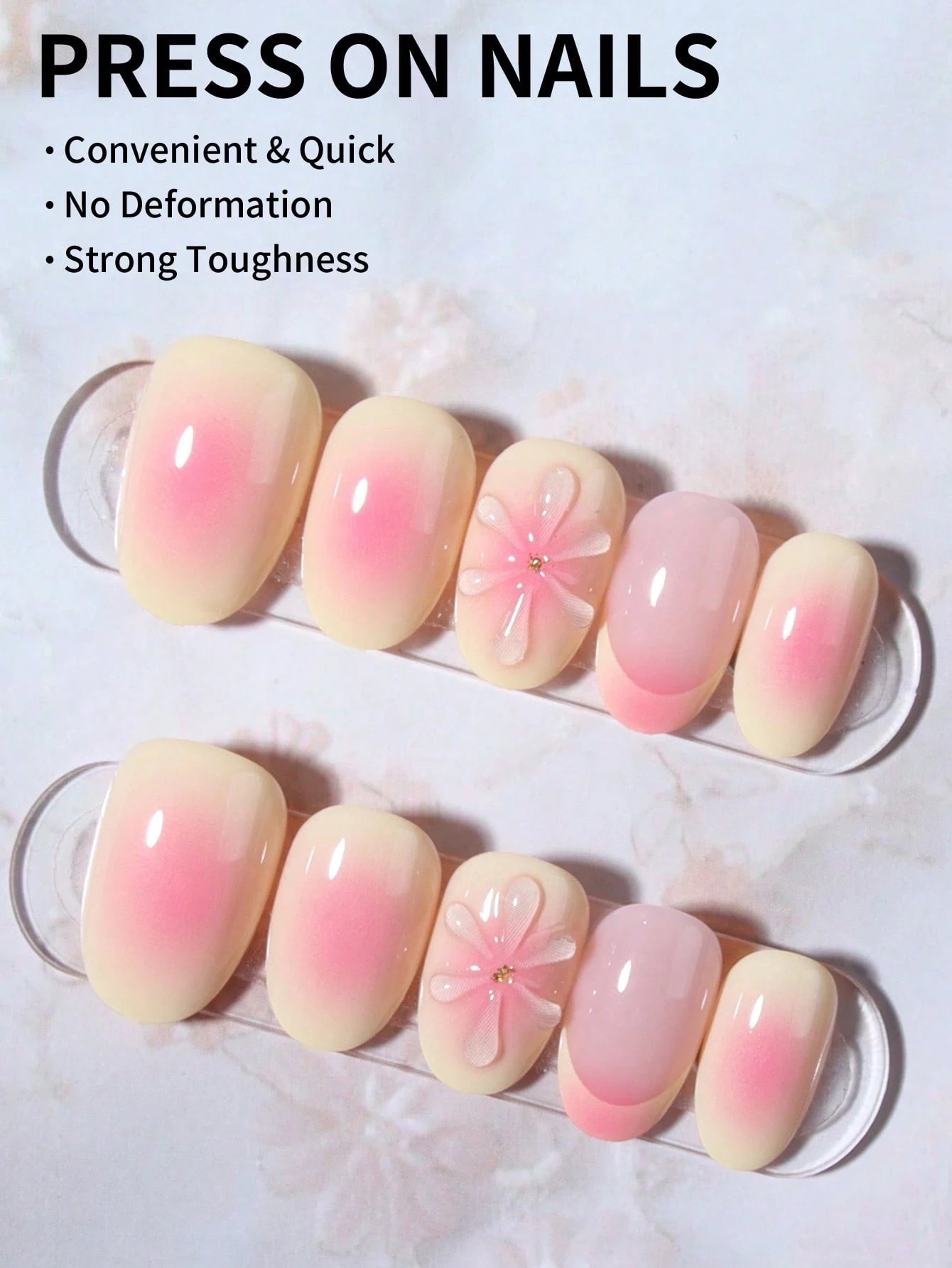 24Pcs Short Oval 3D Gelnail Makes Flower Nails Design French Acrylic Press on Nails Short Perfect Fit Fake Nail Set,Include: 1Pc Jelly Glue and 1Pc Nail File,Easy to Wear Summer Nails & French Tip Press on Nails Art for Women and Girls Daily Life Rave Party Use