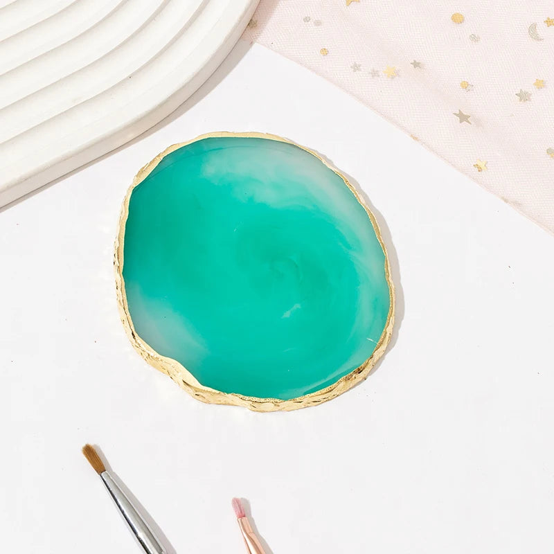 1PC round Resin Agate Stone Nail Art Palette False Nail Tips Mixing Color Drawing Pallet Gel Polish Display Shelf Manicure Tool