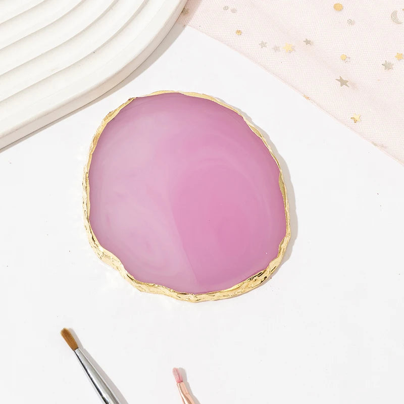 1PC round Resin Agate Stone Nail Art Palette False Nail Tips Mixing Color Drawing Pallet Gel Polish Display Shelf Manicure Tool