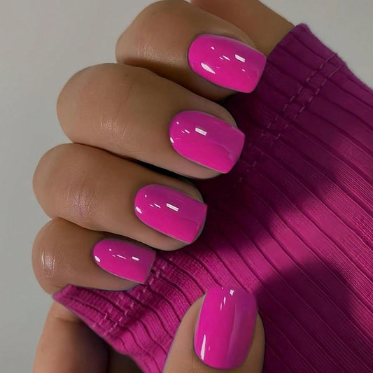 Deep Pink Press in Nail Short Square Natural Short Gel Nail Glue Fall Color 2025 Fashion Acrylic Nail Press Feature Protective Coat Thick Reusable Fake Nail 24 Pieces Short Coffin Nail
