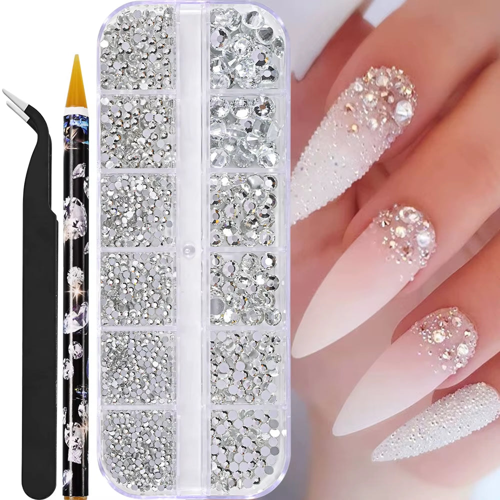 12Grids Half round Pearls Beads 3D Nail Charms 1.5/2/2.5/3/4/5Mm White Flatback Pearls Nail Jewelry Nail Craft Pearl Rhinestones