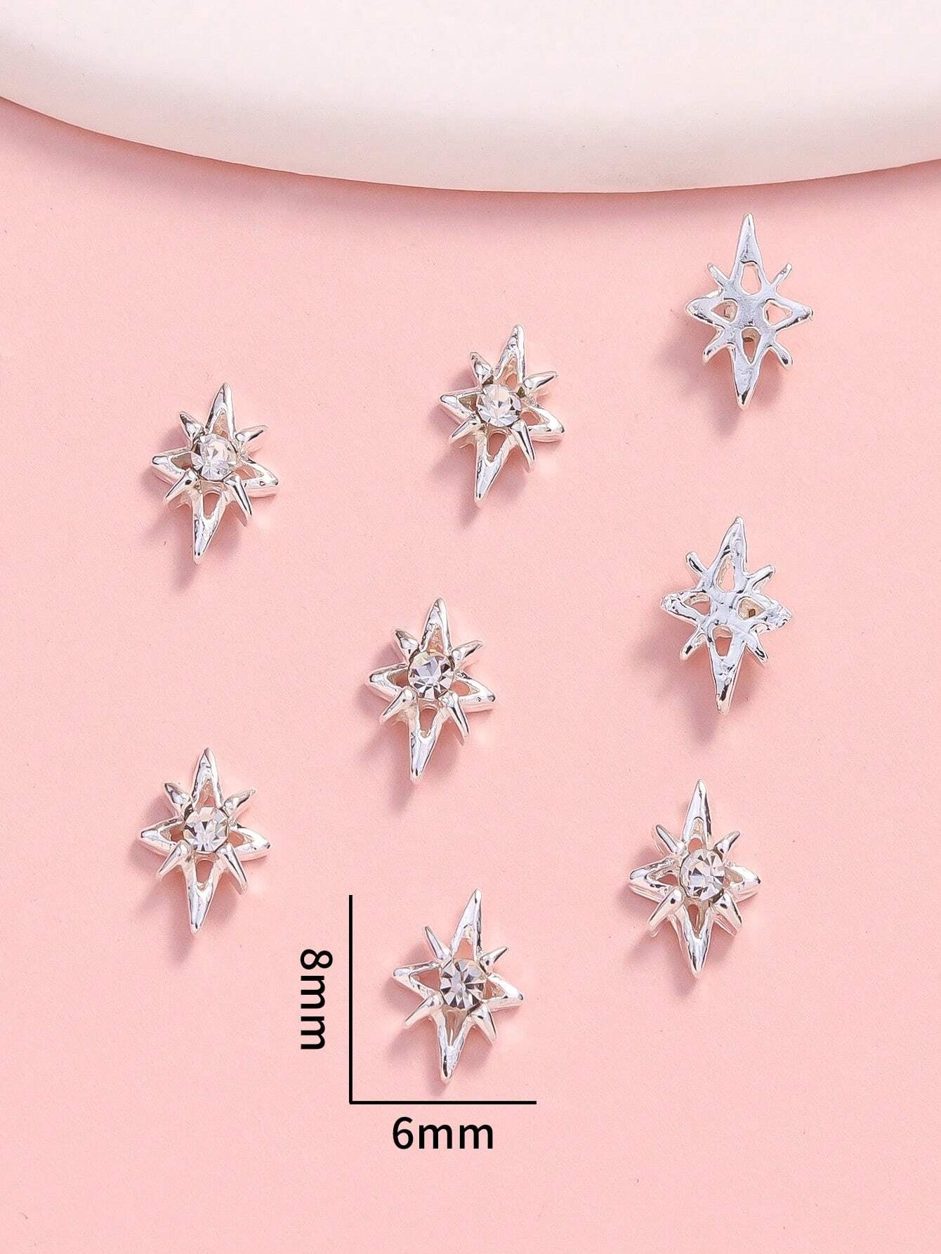 10Pcs Miniature Silver Color Rhinestone Star Shaped Diy Nail Art Decoration Nail Charms Nail Gems Nail Supplies