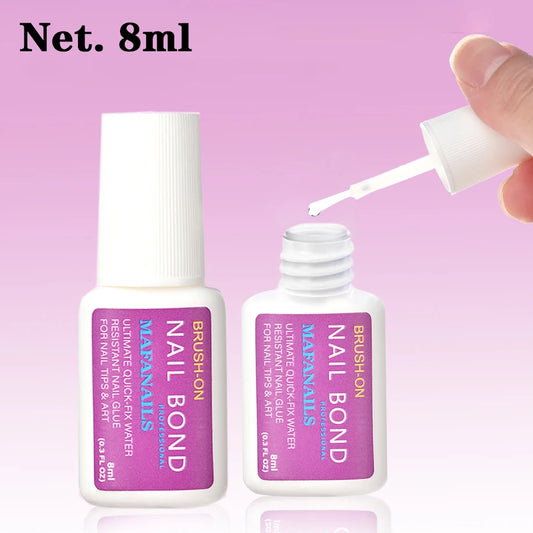 8Ml Brush-On Fast Drying Nail Glue for False Nails Glitter Acrylic Nail Rhinestone Decoration 1/5Pcs Nail Tips Bond Glue Nail To