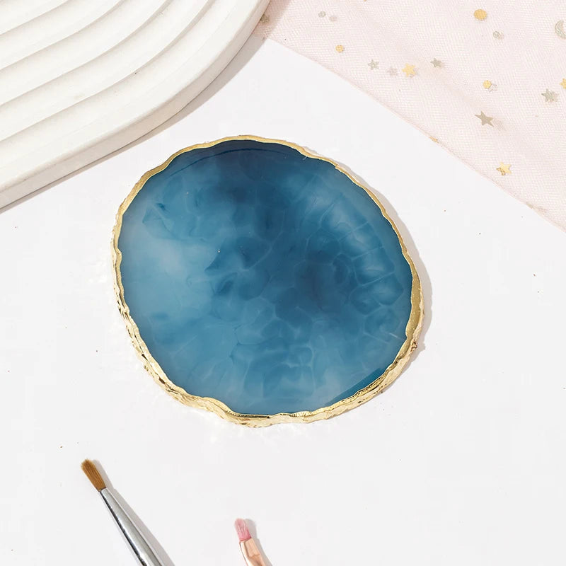 1PC round Resin Agate Stone Nail Art Palette False Nail Tips Mixing Color Drawing Pallet Gel Polish Display Shelf Manicure Tool