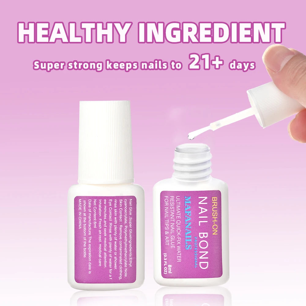8Ml Brush-On Fast Drying Nail Glue for False Nails Glitter Acrylic Nail Rhinestone Decoration 1/5Pcs Nail Tips Bond Glue Nail To