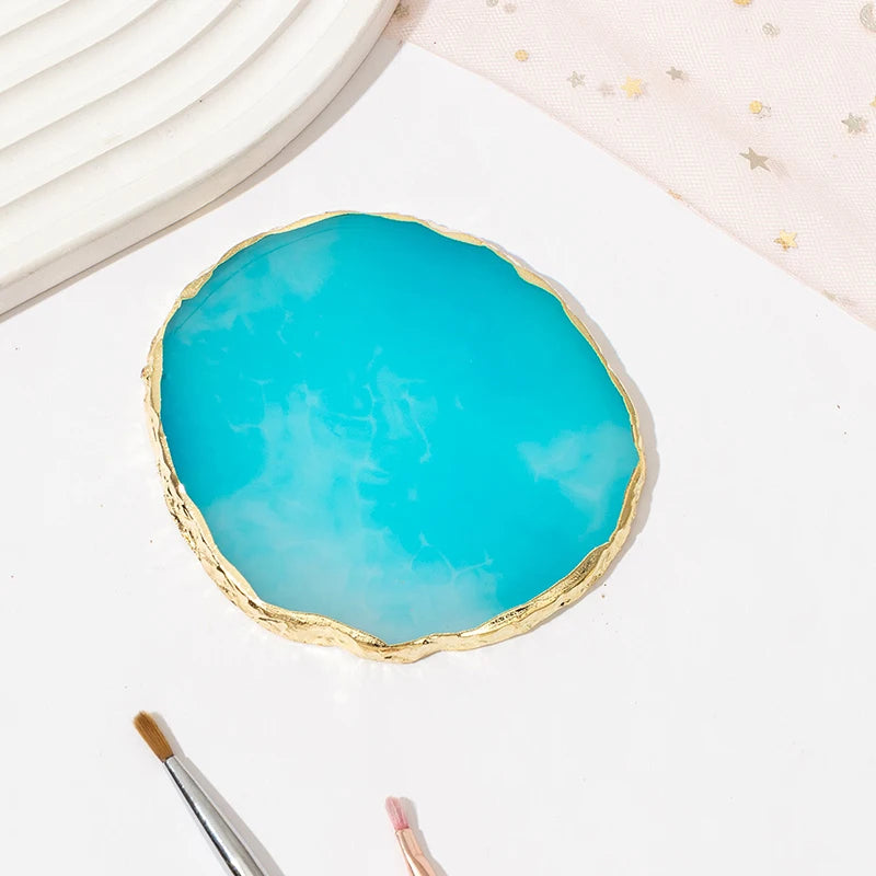 1PC round Resin Agate Stone Nail Art Palette False Nail Tips Mixing Color Drawing Pallet Gel Polish Display Shelf Manicure Tool